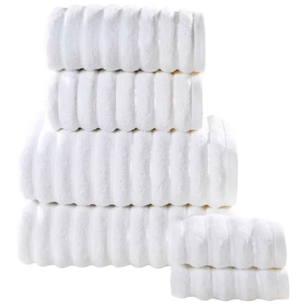 Ribbed Cotton Towel Bundle Set of 6 - White