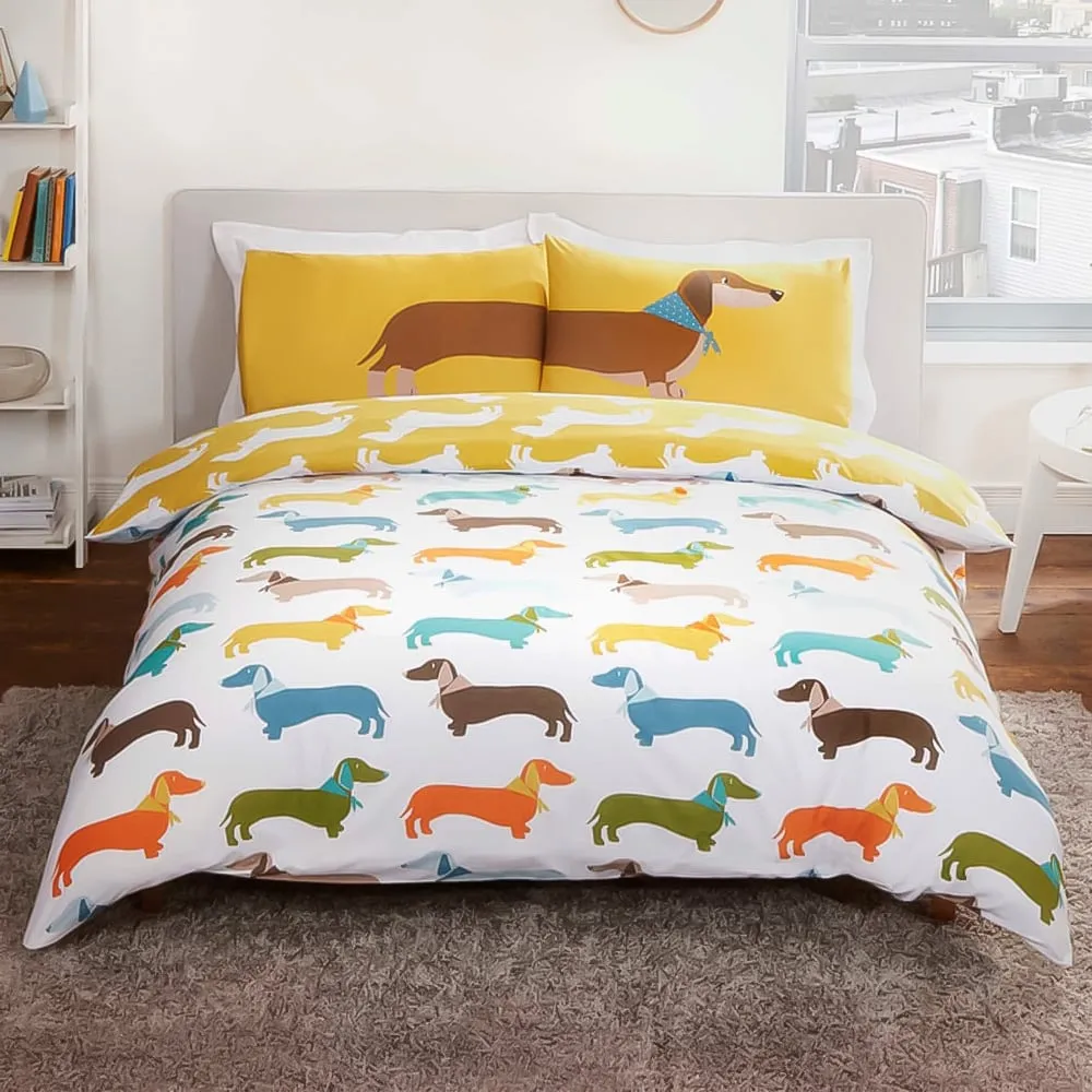 Sausage Dog King Size Reversible Duvet Set - Multi