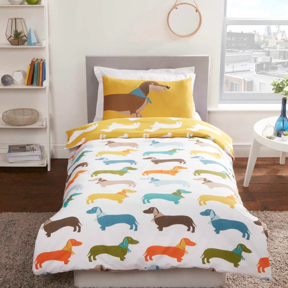 Sausage Dog Single Reversible Duvet Set - Multi