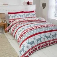 Scandi Super King Duvet Set Reversible - Red, Brushed Cotton
