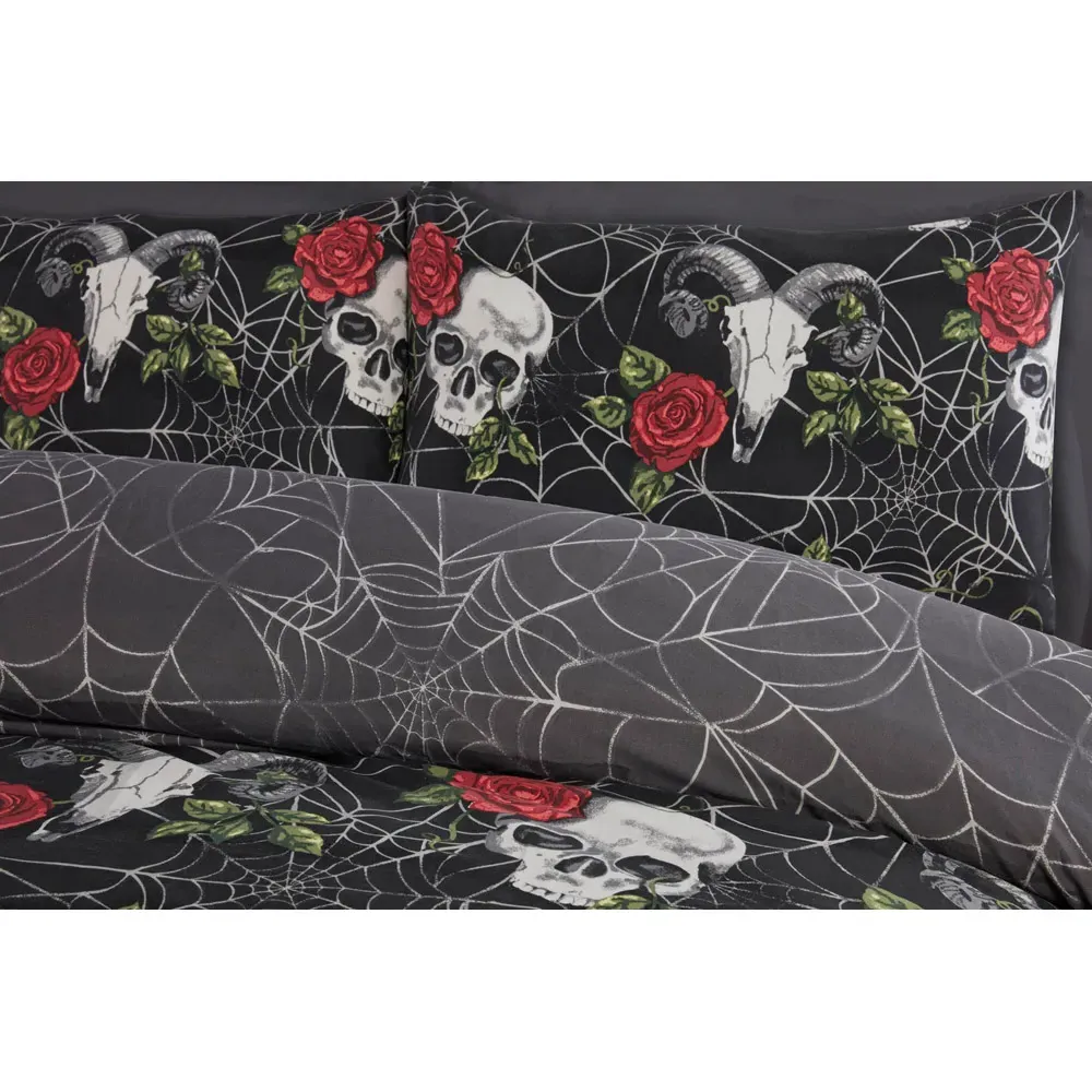 Skulls and Roses Double Duvet Set - Multicolour, Microfibre