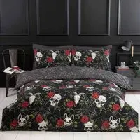 Skulls and Roses Double Duvet Set - Multicolour, Microfibre