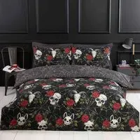 Skulls and Roses King Size Duvet Set - Multicolour, Microfibre