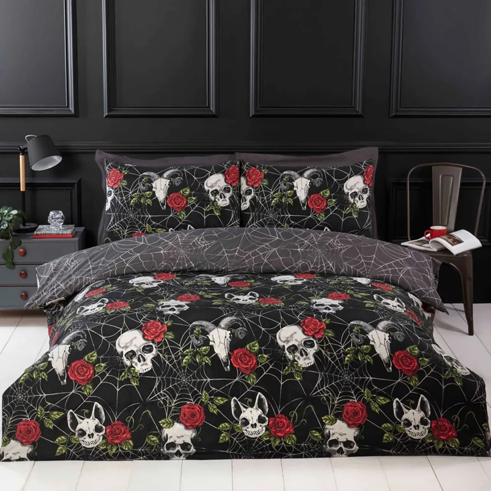Skulls and Roses King Size Duvet Set - Multicolour, Microfibre