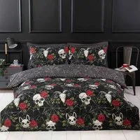 Skulls and Roses Single Duvet Set - Multicolour, Microfibre
