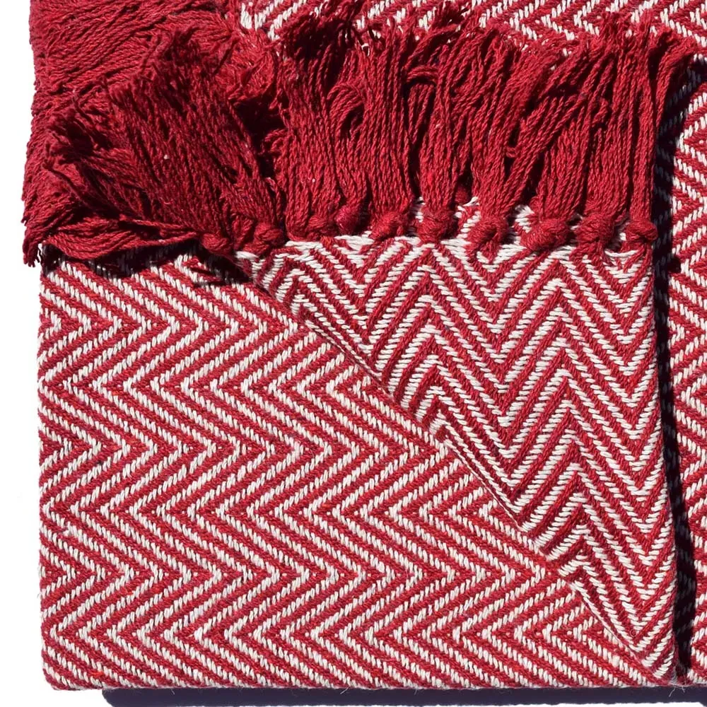 Skye Tasselled Throw - Red, Cotton