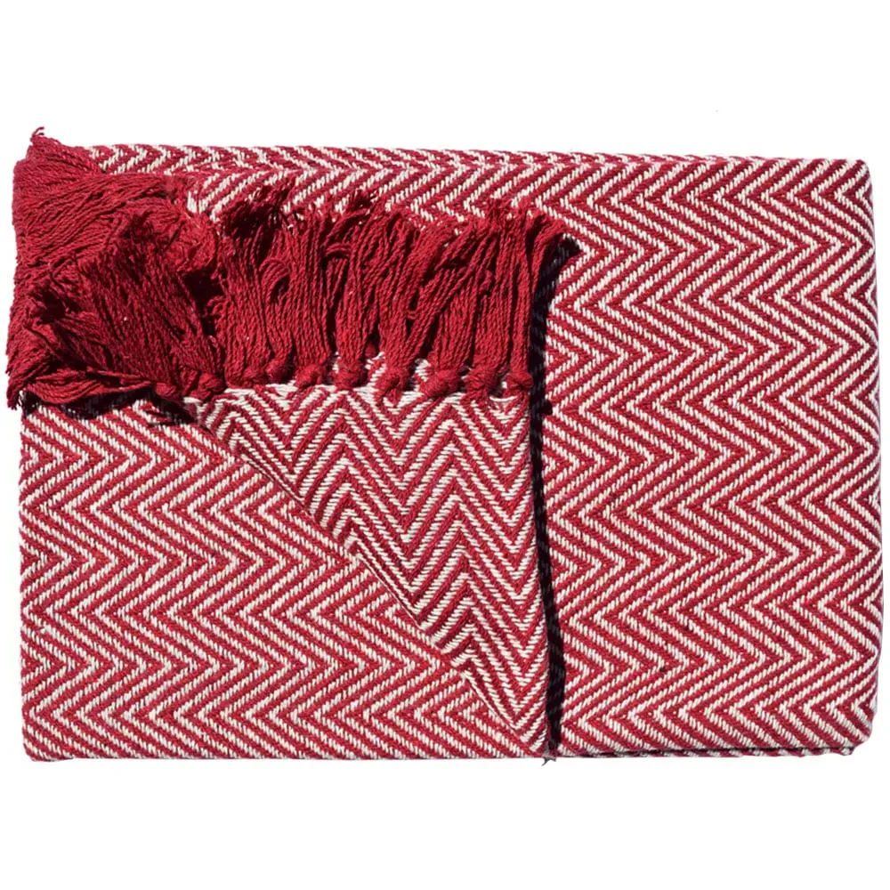 Skye Tasselled Throw - Red, Cotton