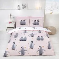 Starry Penguins Double Duvet Set - Pink