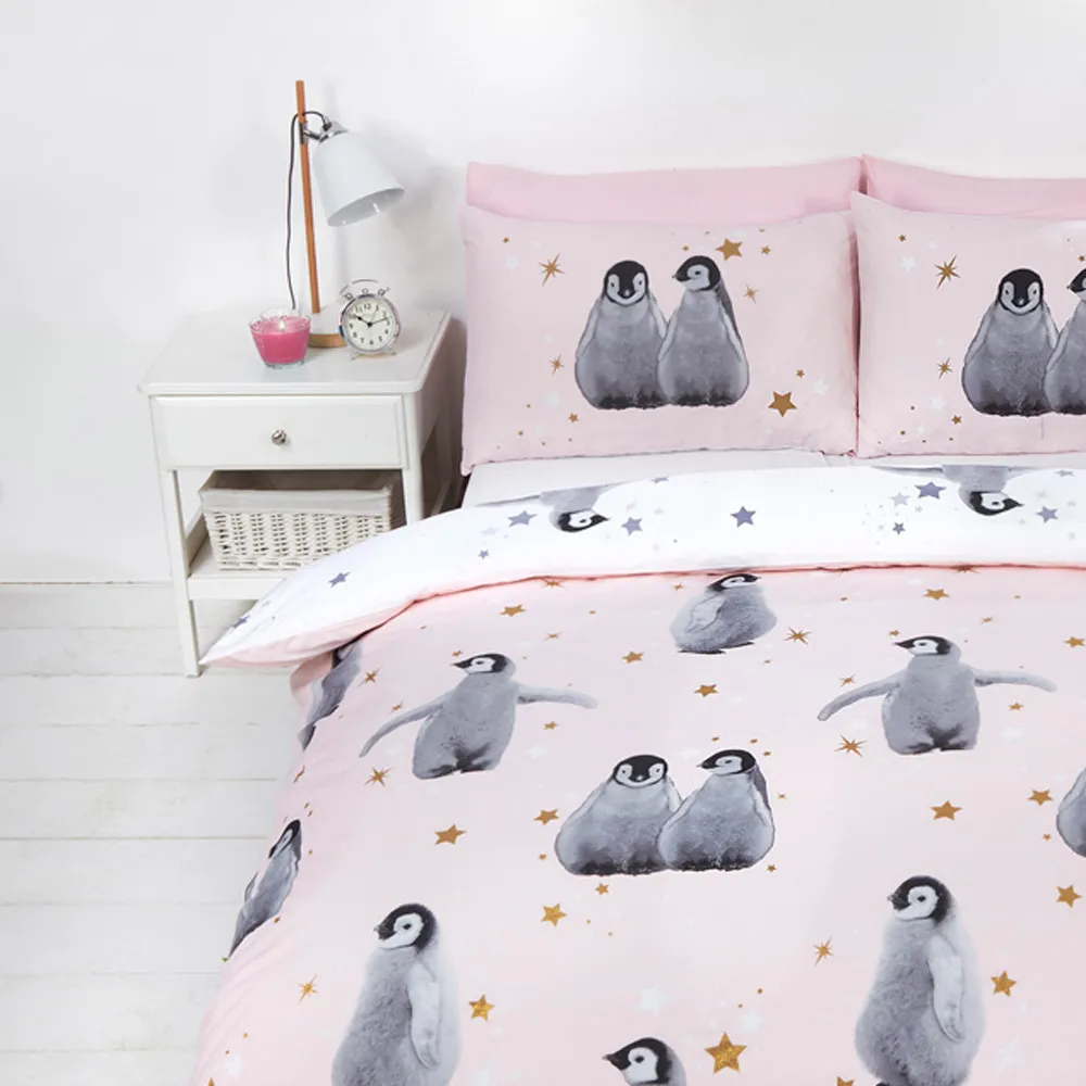 Starry Penguins King Size Duvet Set - Pink