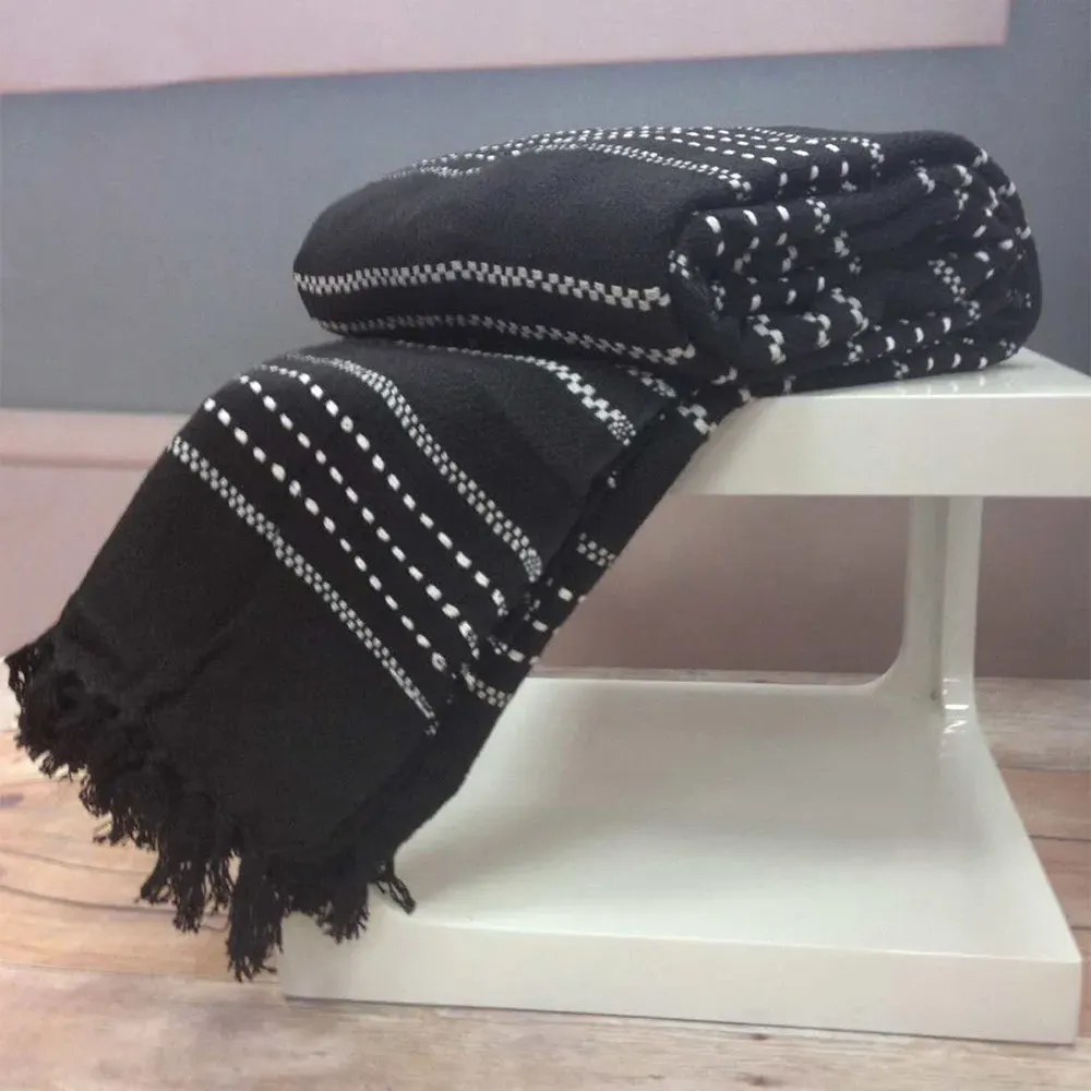 Stitch Strip Woven Cotton Throw - Black