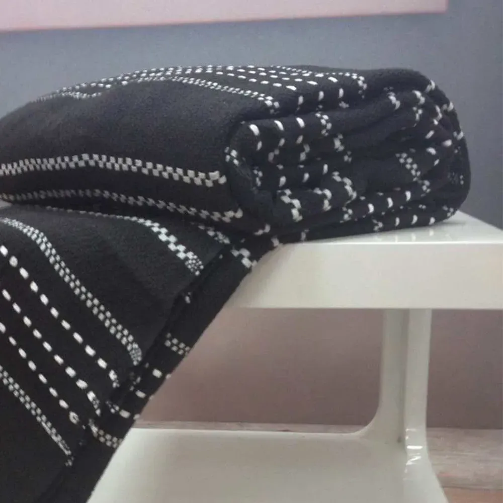 Stitch Strip Woven Cotton Throw - Black