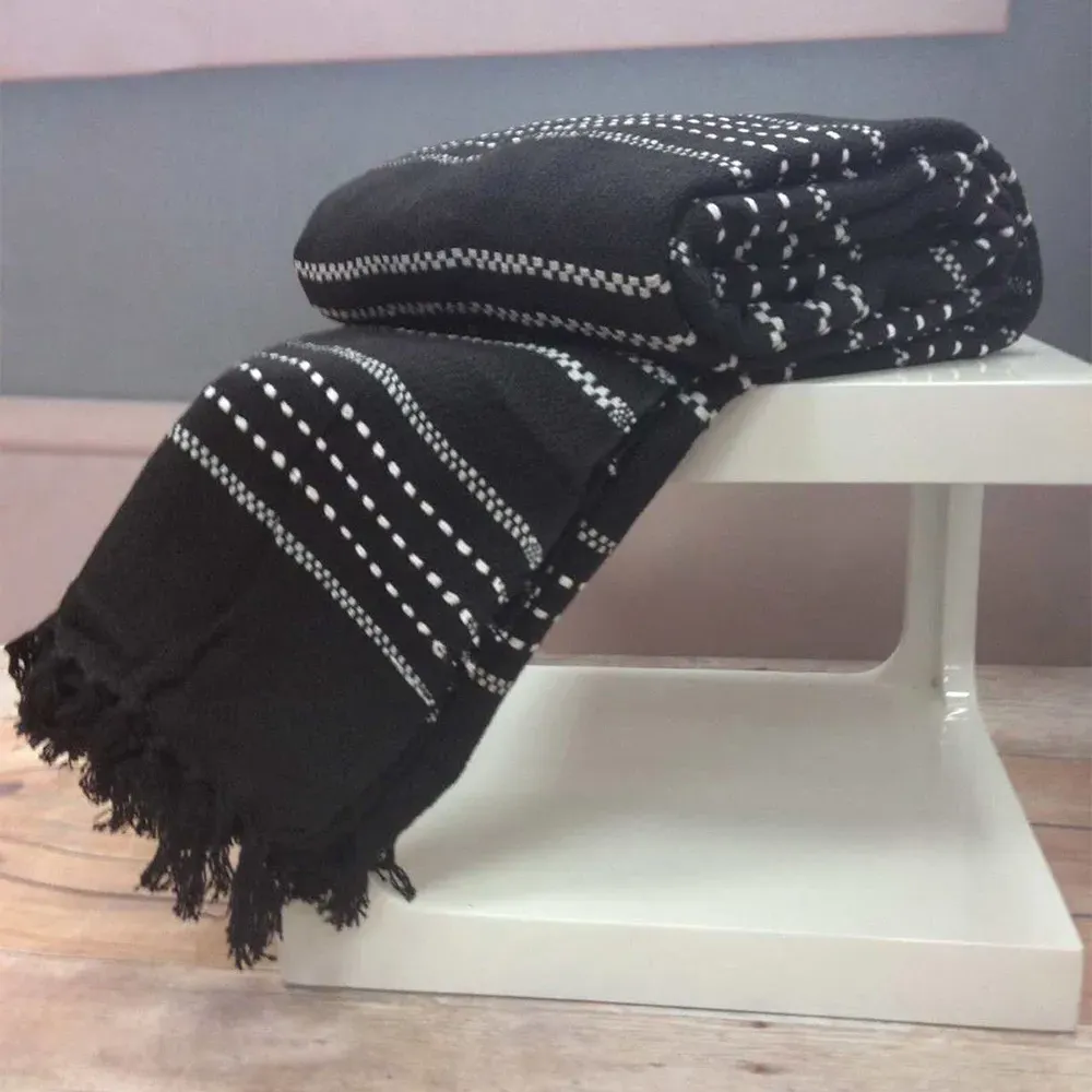 Stitch Strip Woven Cotton Throw - Black