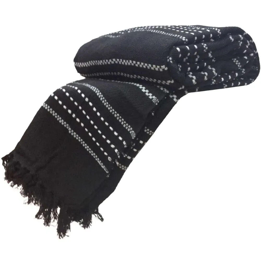 Stitch Strip Woven Cotton Throw - Black image