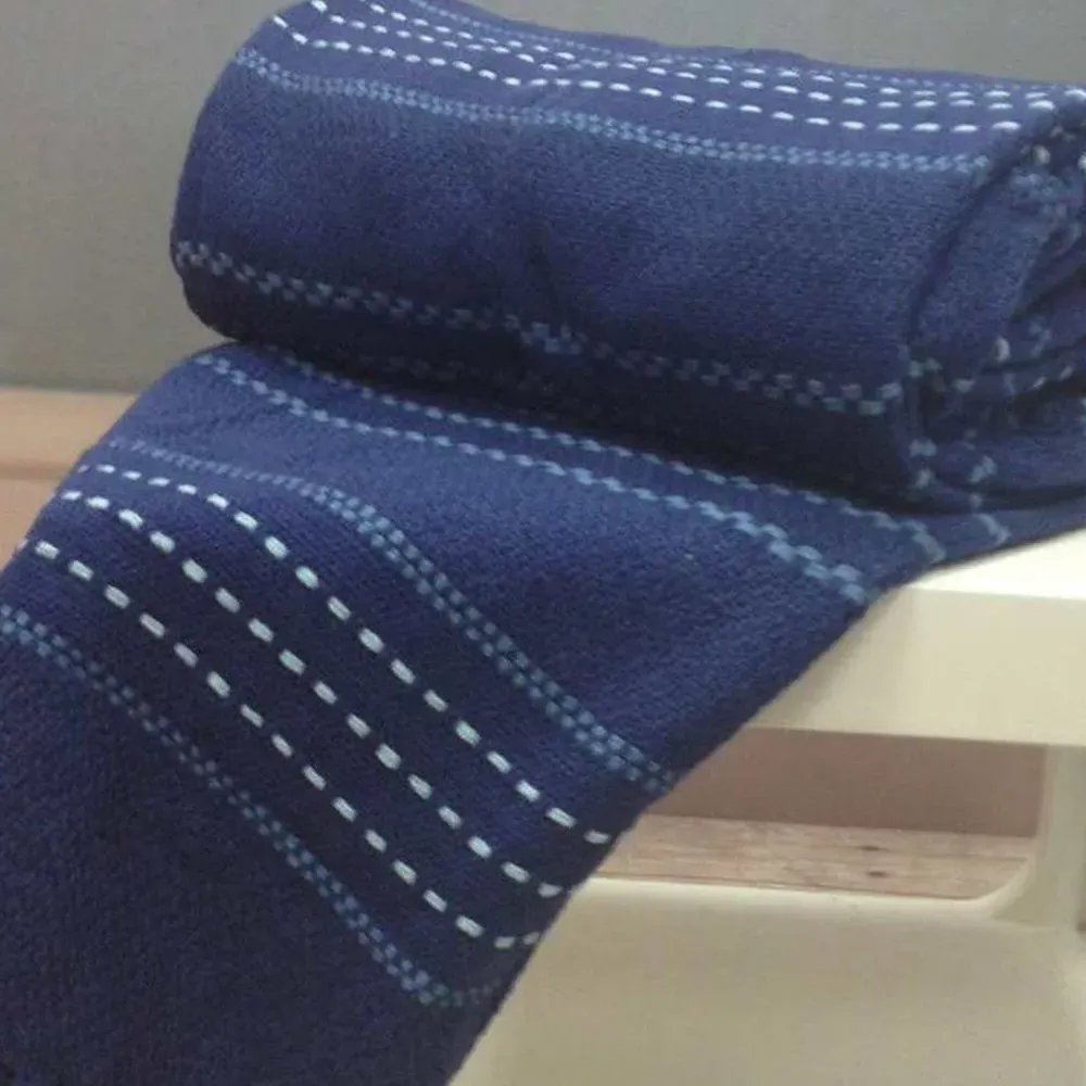 Stitch Strip Woven Cotton Throw - Blue