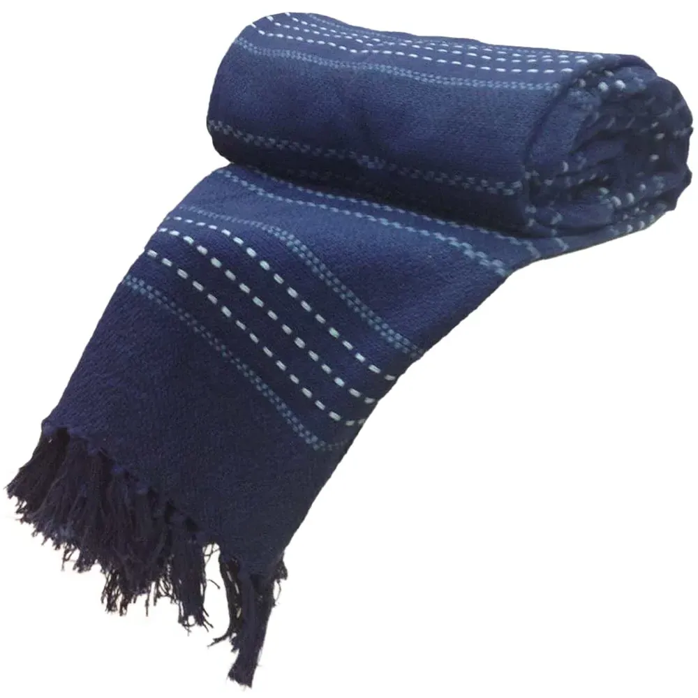 Stitch Strip Woven Cotton Throw - Blue