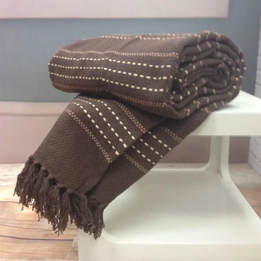Stitch Strip Woven Cotton Throw - Brown