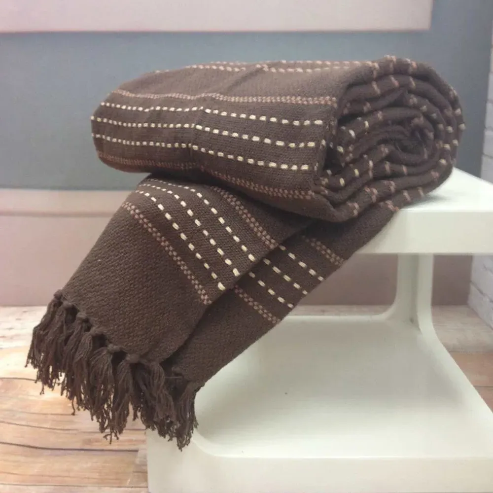 Stitch Strip Woven Cotton Throw - Brown