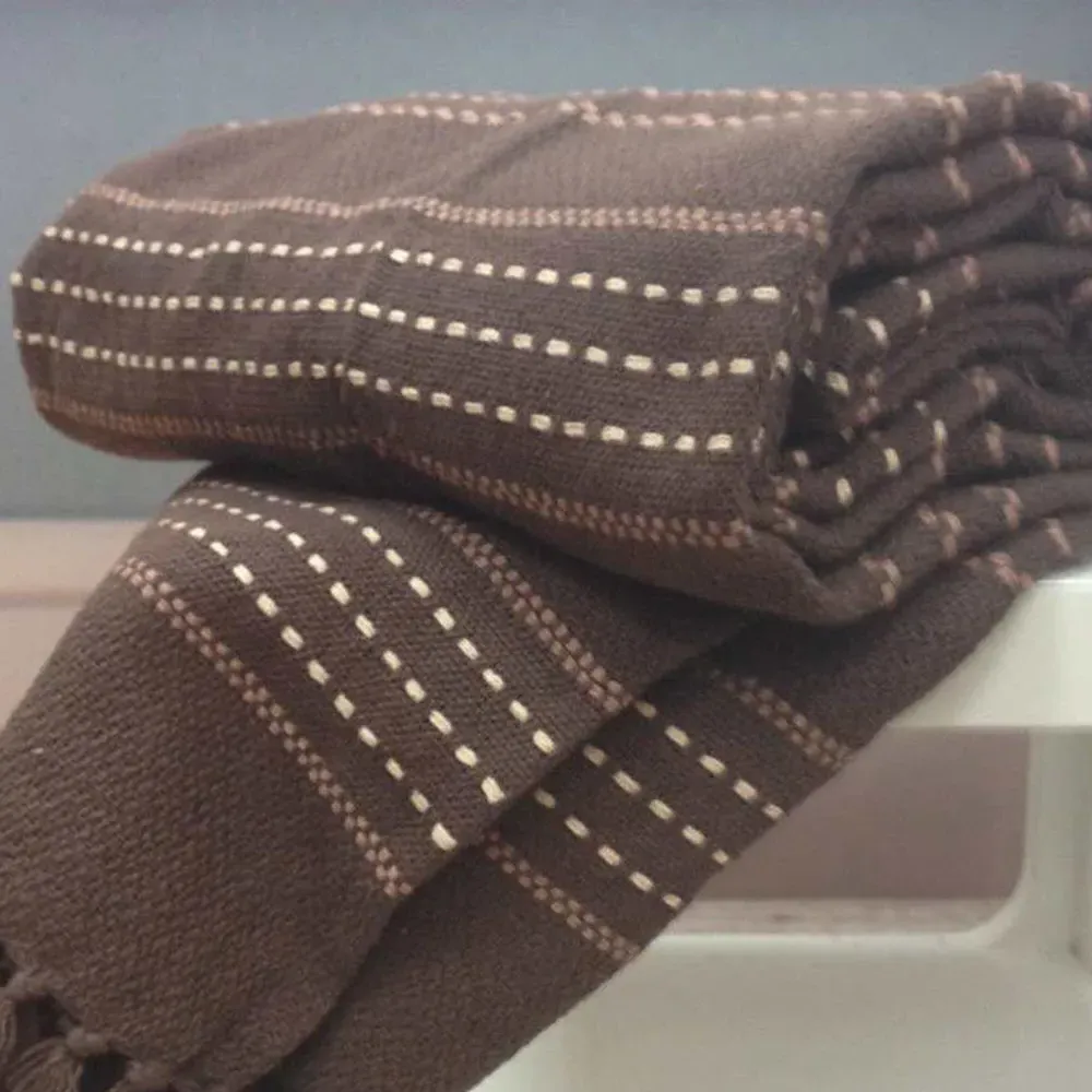 Stitch Strip Woven Cotton Throw - Brown