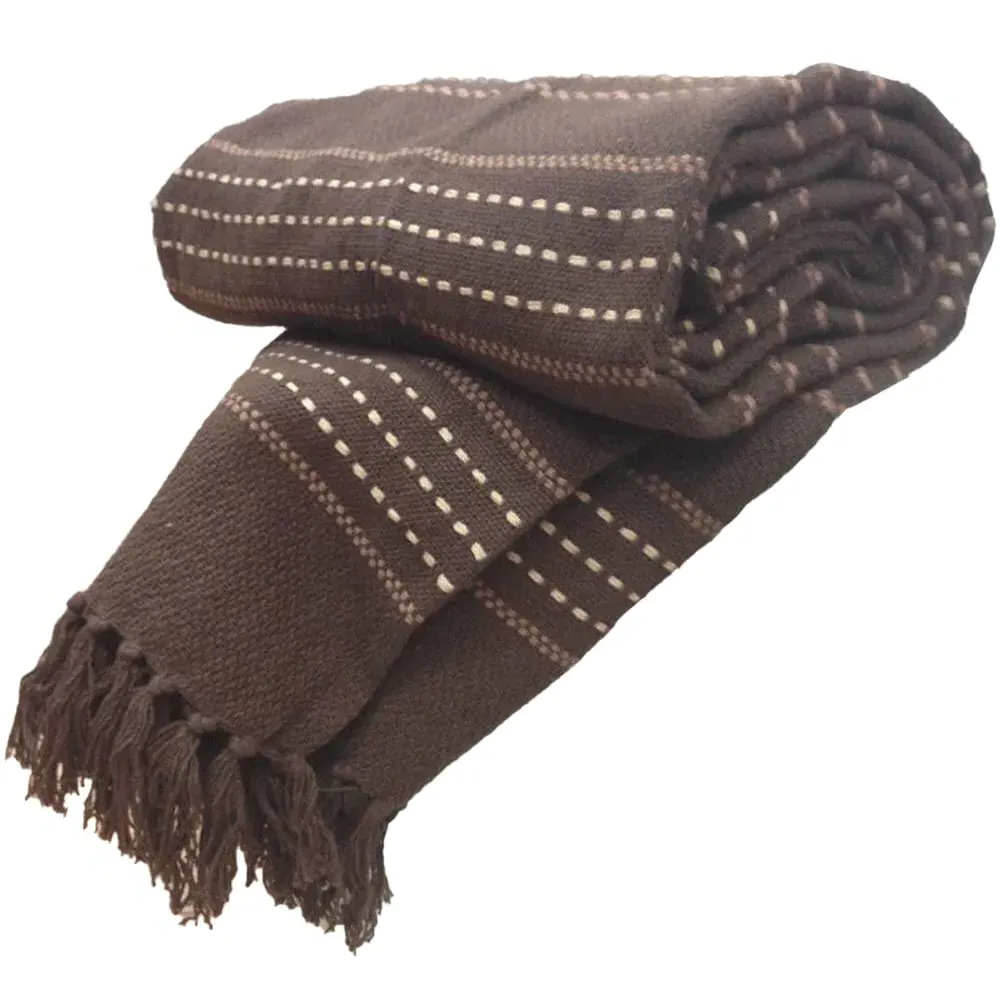 Stitch Strip Woven Cotton Throw - Brown