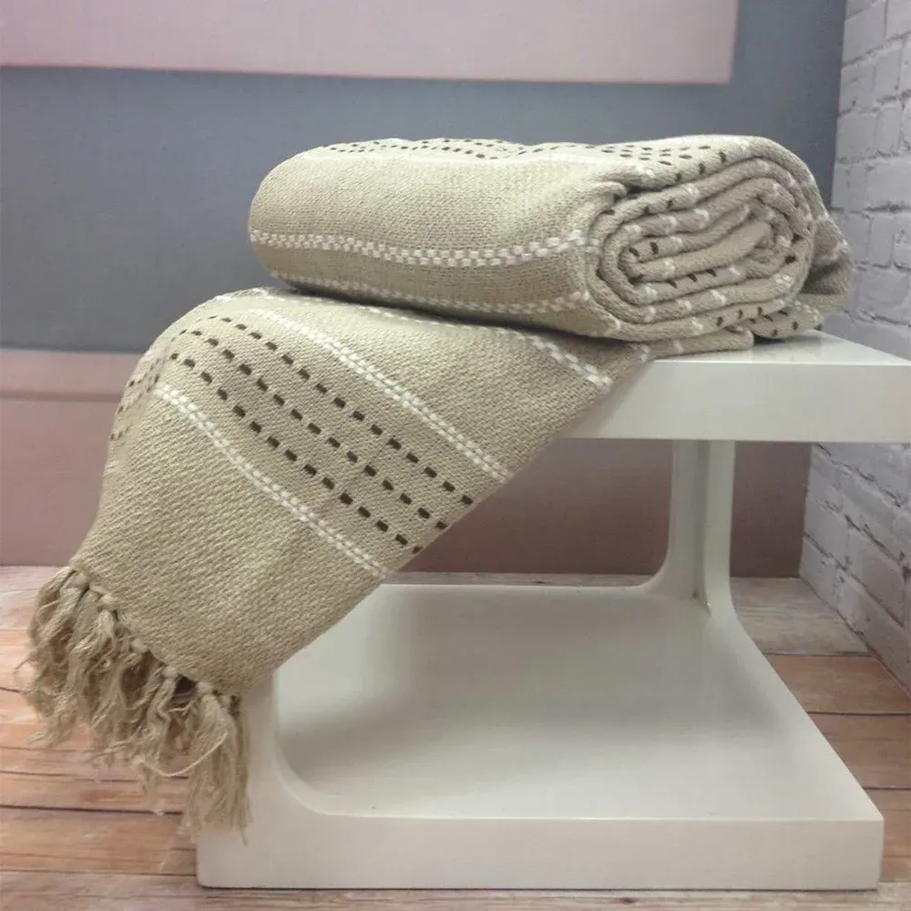 Stitch Strip Woven Cotton Throw - Cream