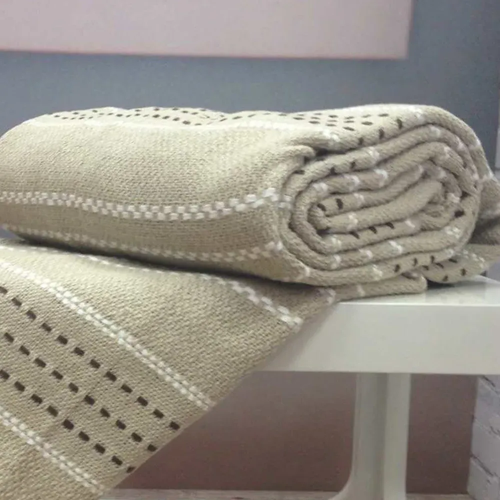 Stitch Strip Woven Cotton Throw - Cream