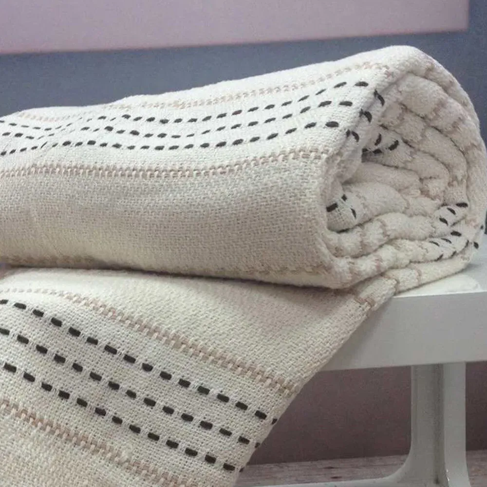 Stitch Strip Woven Cotton Throw - Cream