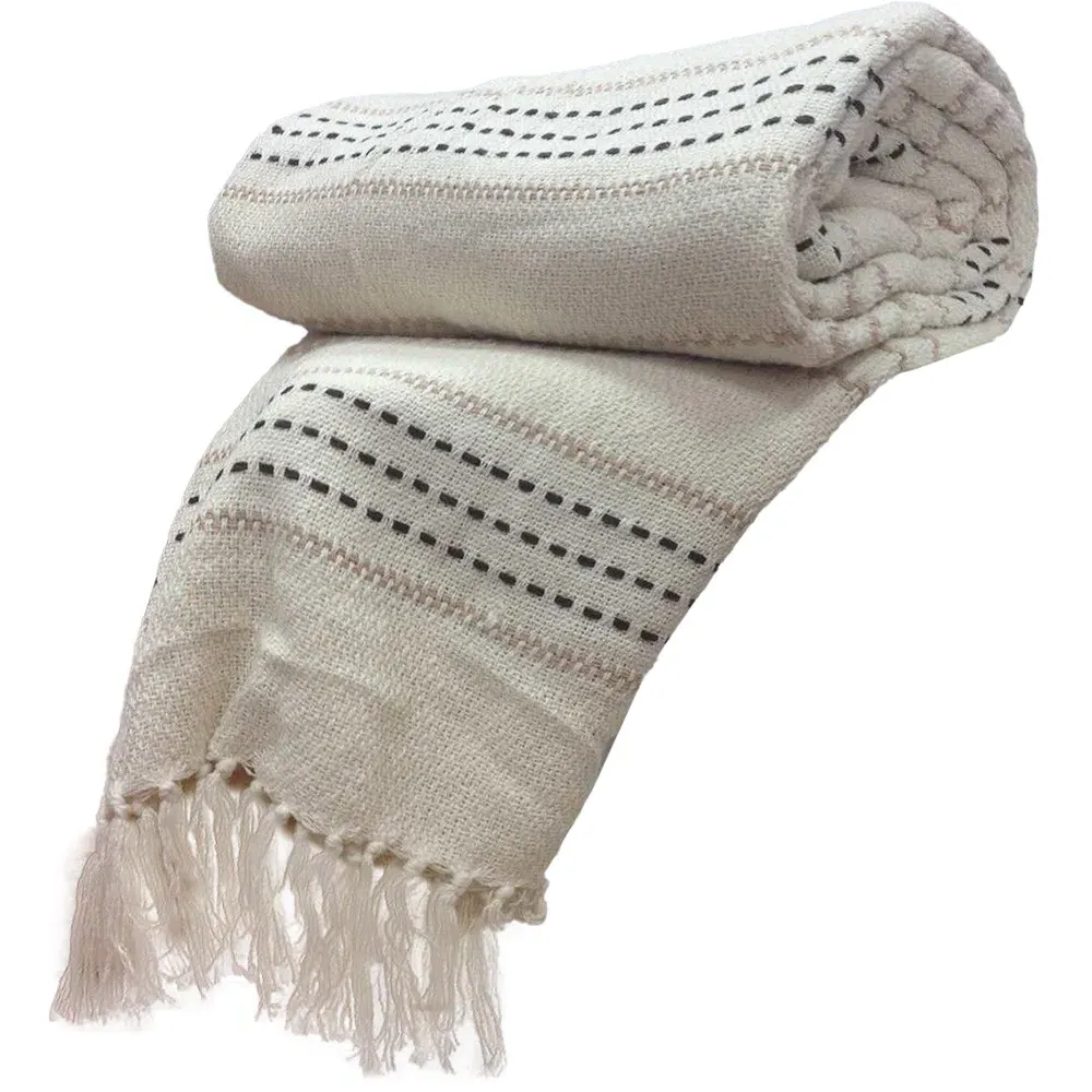 Stitch Strip Woven Cotton Throw - Cream