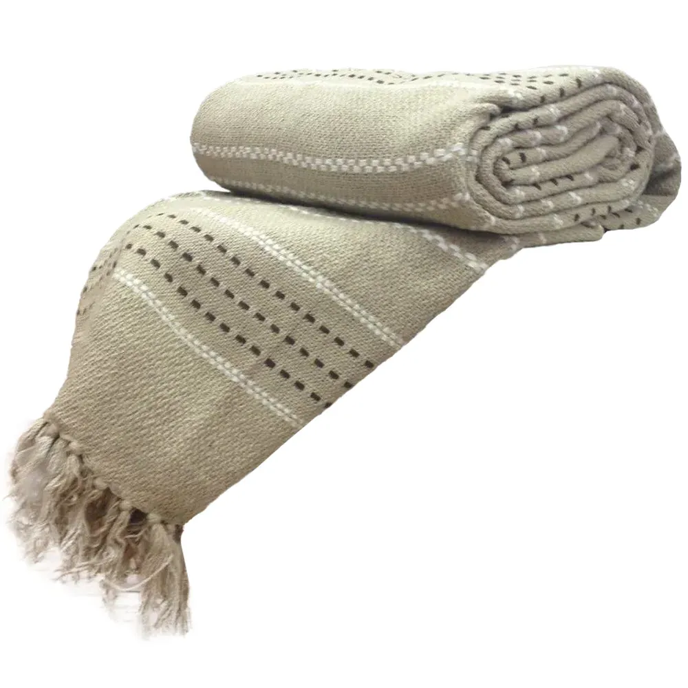 Stitch Strip Woven Cotton Throw - Cream