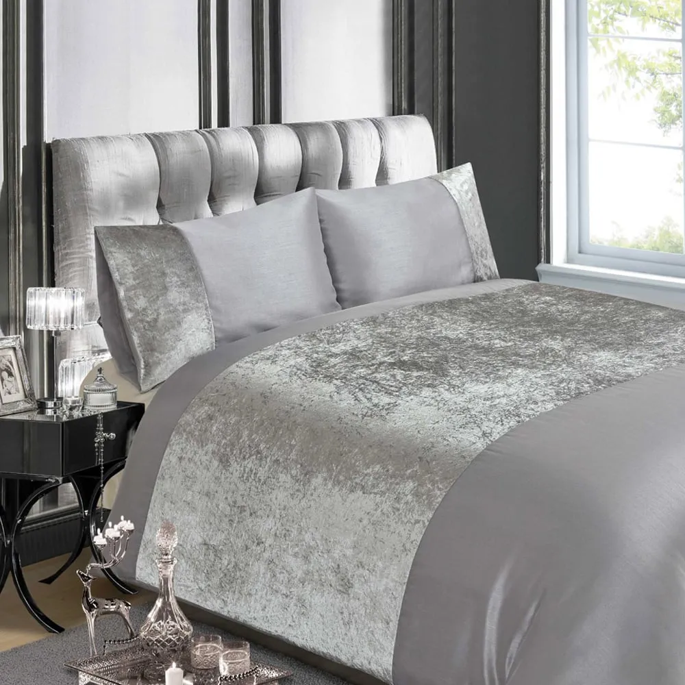 Super King Size Duvet Cover Set - Silver, Velvet