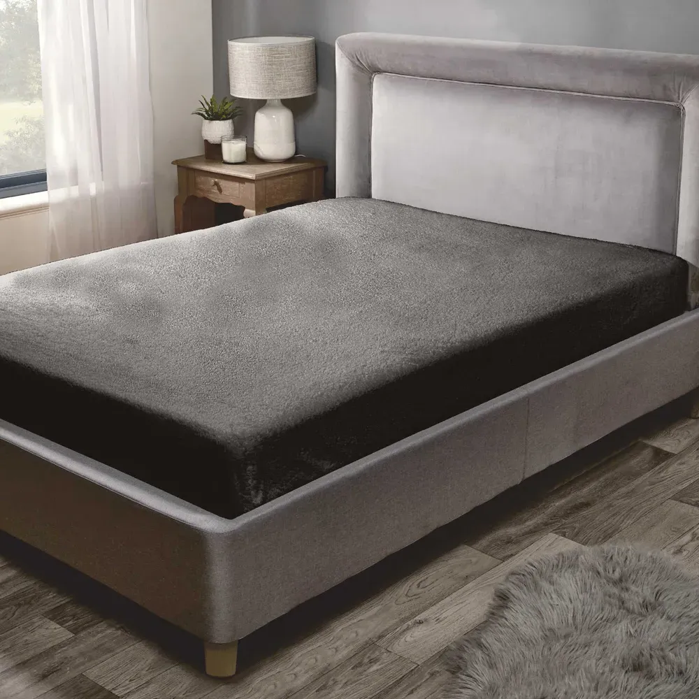 Teddy Double Fitted Bed Sheet - Charcoal