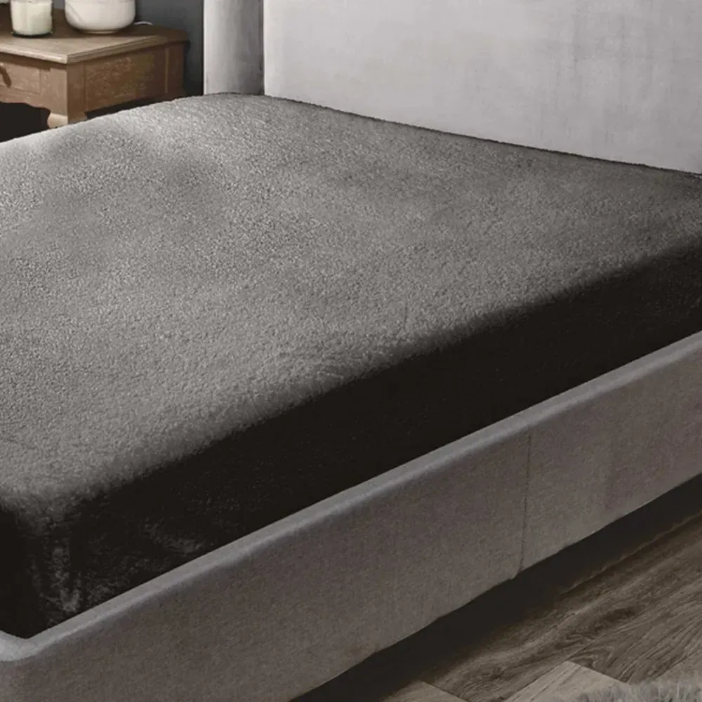 Teddy Double Fitted Bed Sheet - Charcoal