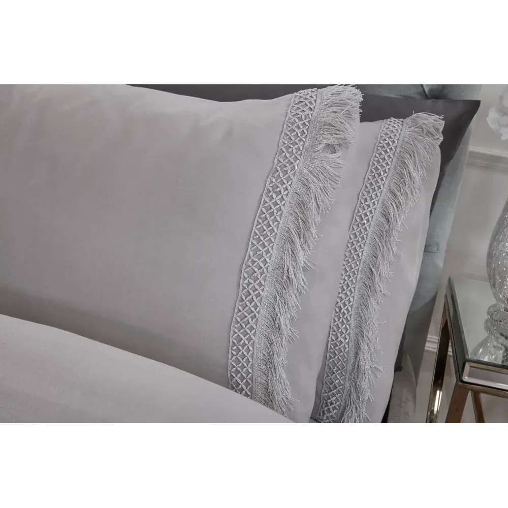 Tia Trellis Single Duvet Set - Silver