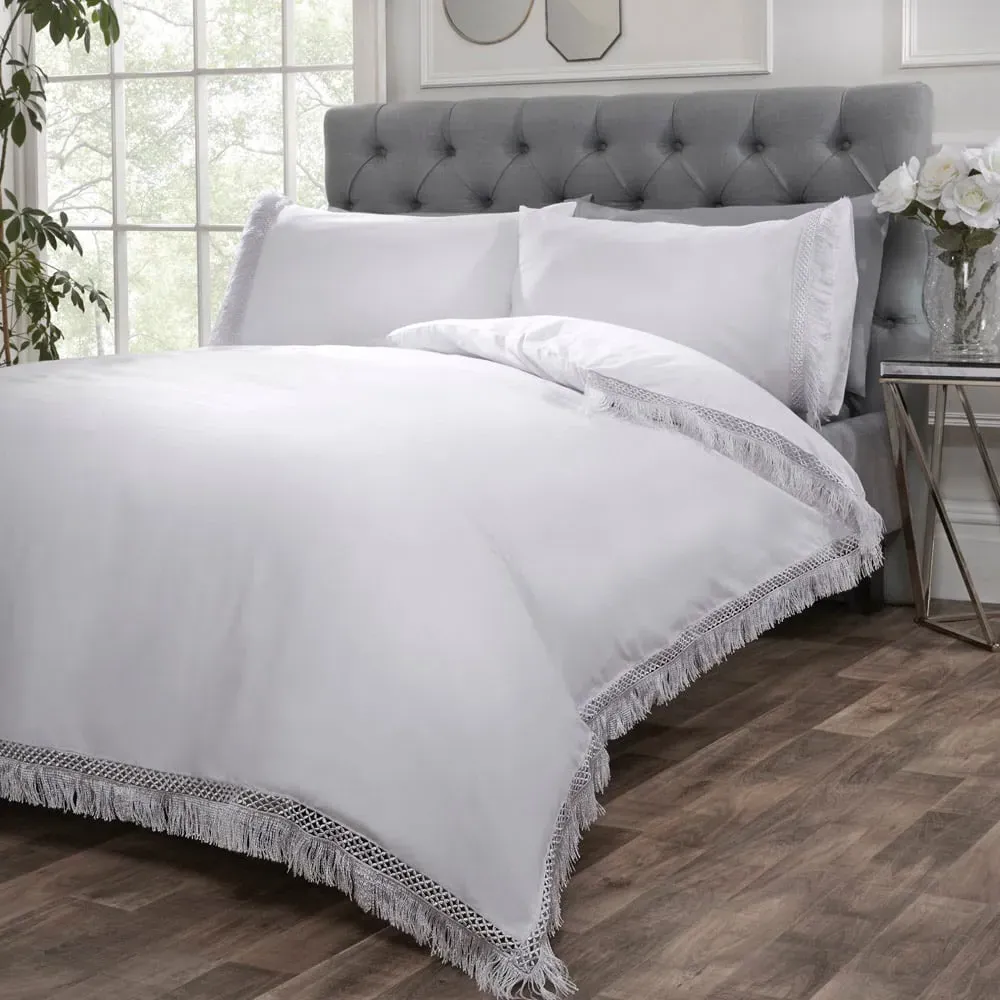 Tia Trellis Single Duvet Set - White