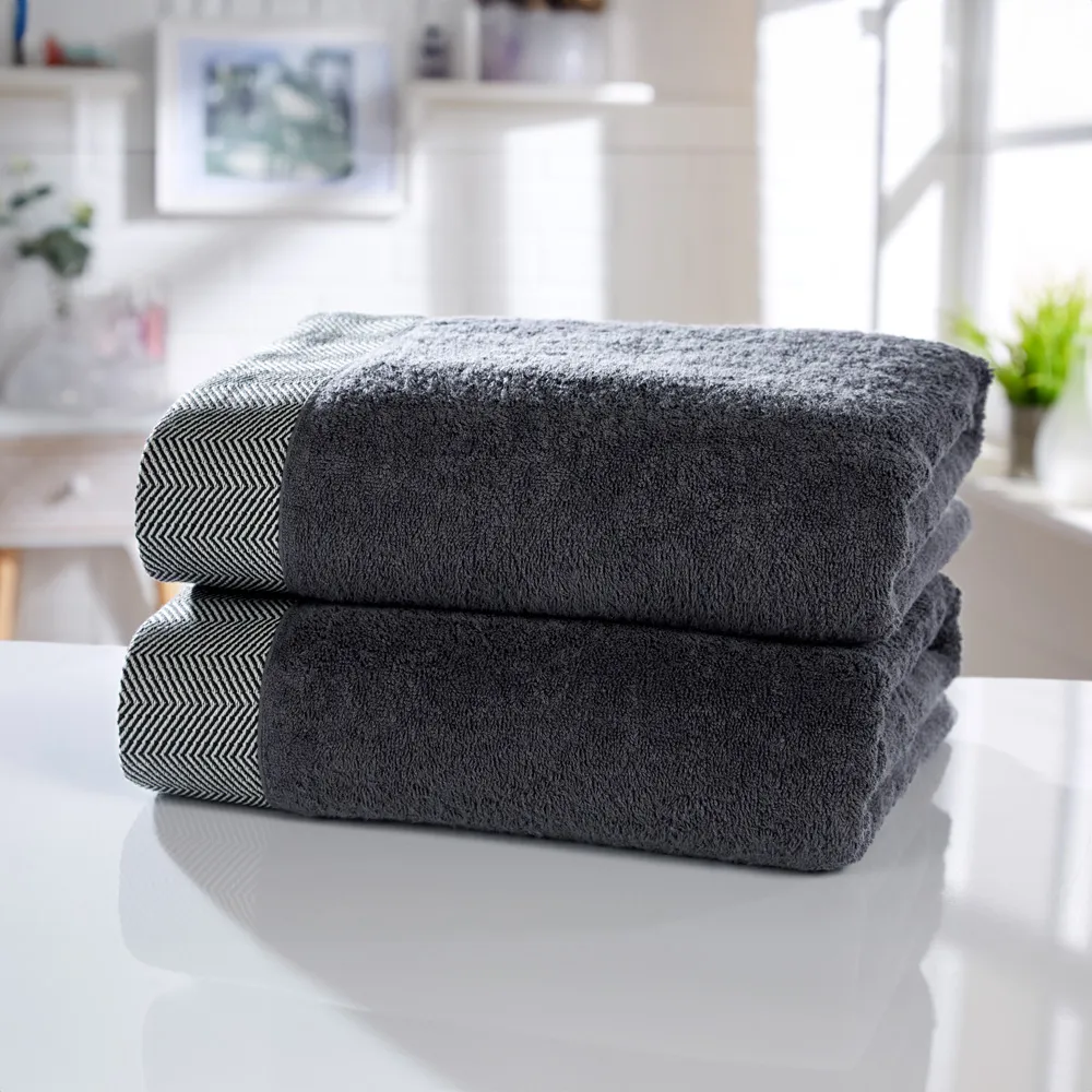 Tidal Bath Sheet Set of 2 - Charcoal Grey, Cotton