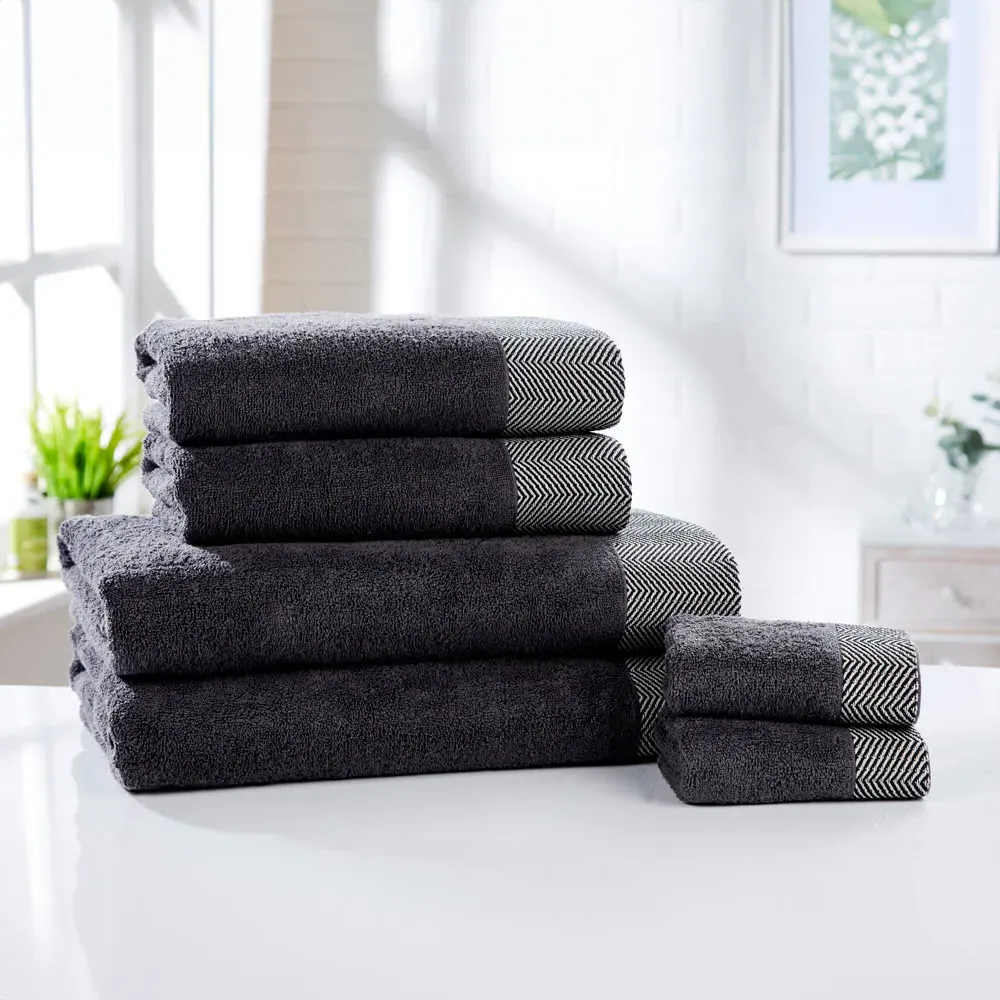 Tidal Pure Cotton Towel Bundle Set of 6 - Charcoal Grey
