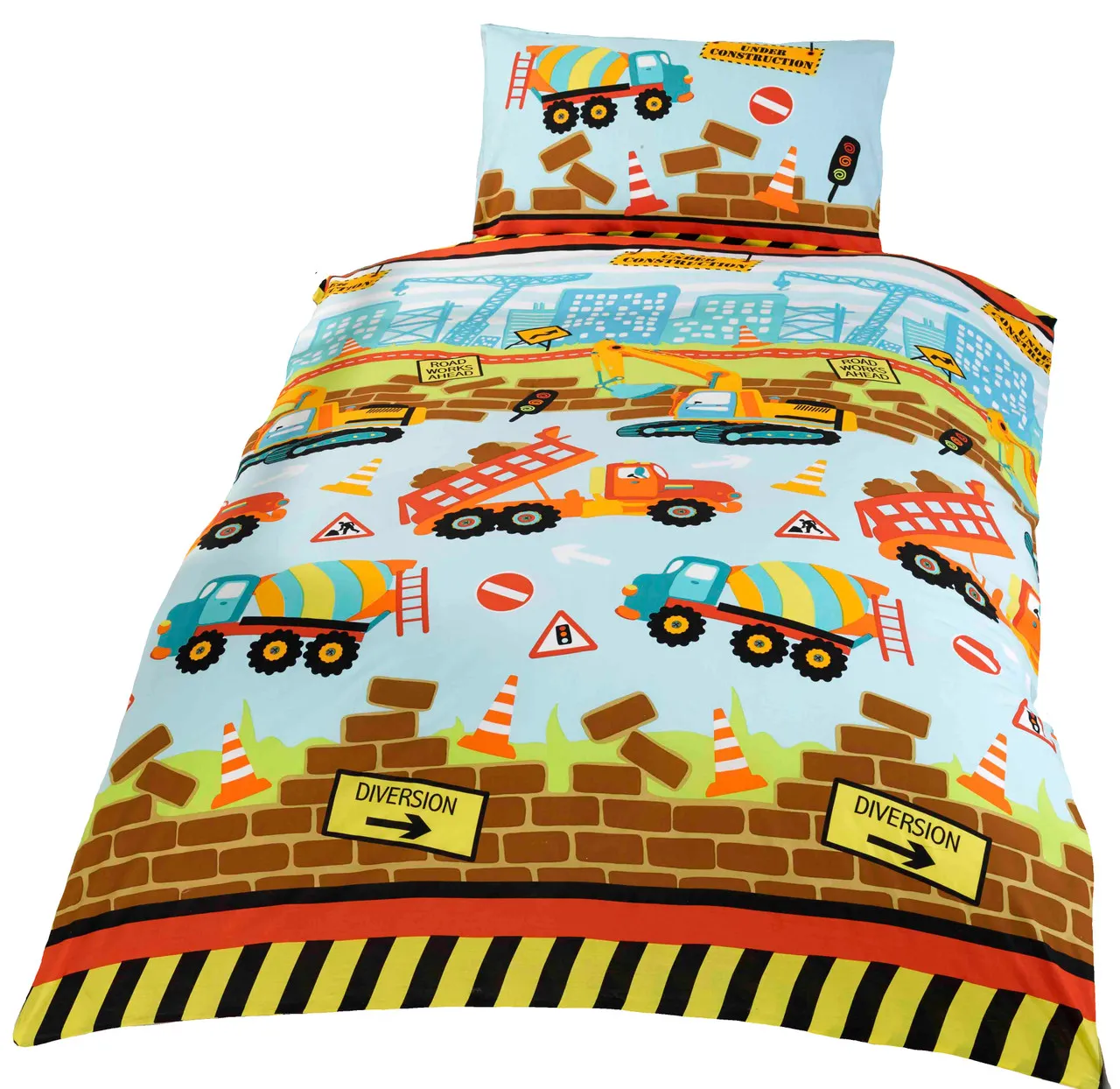 Under Construction Single Duvet Cover Set - Multi, Polycotton