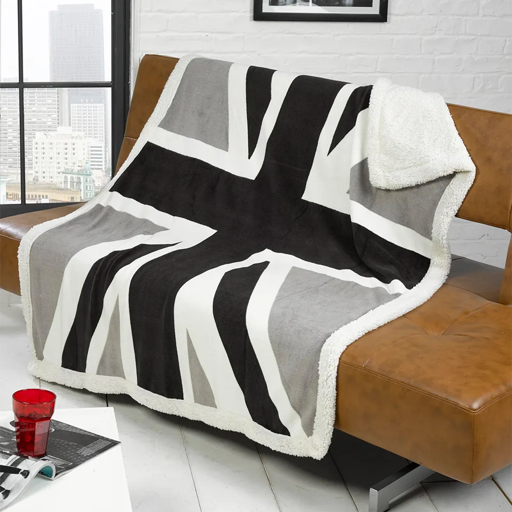 Union Jack Sherpa Fleece Reverse Throw - Black