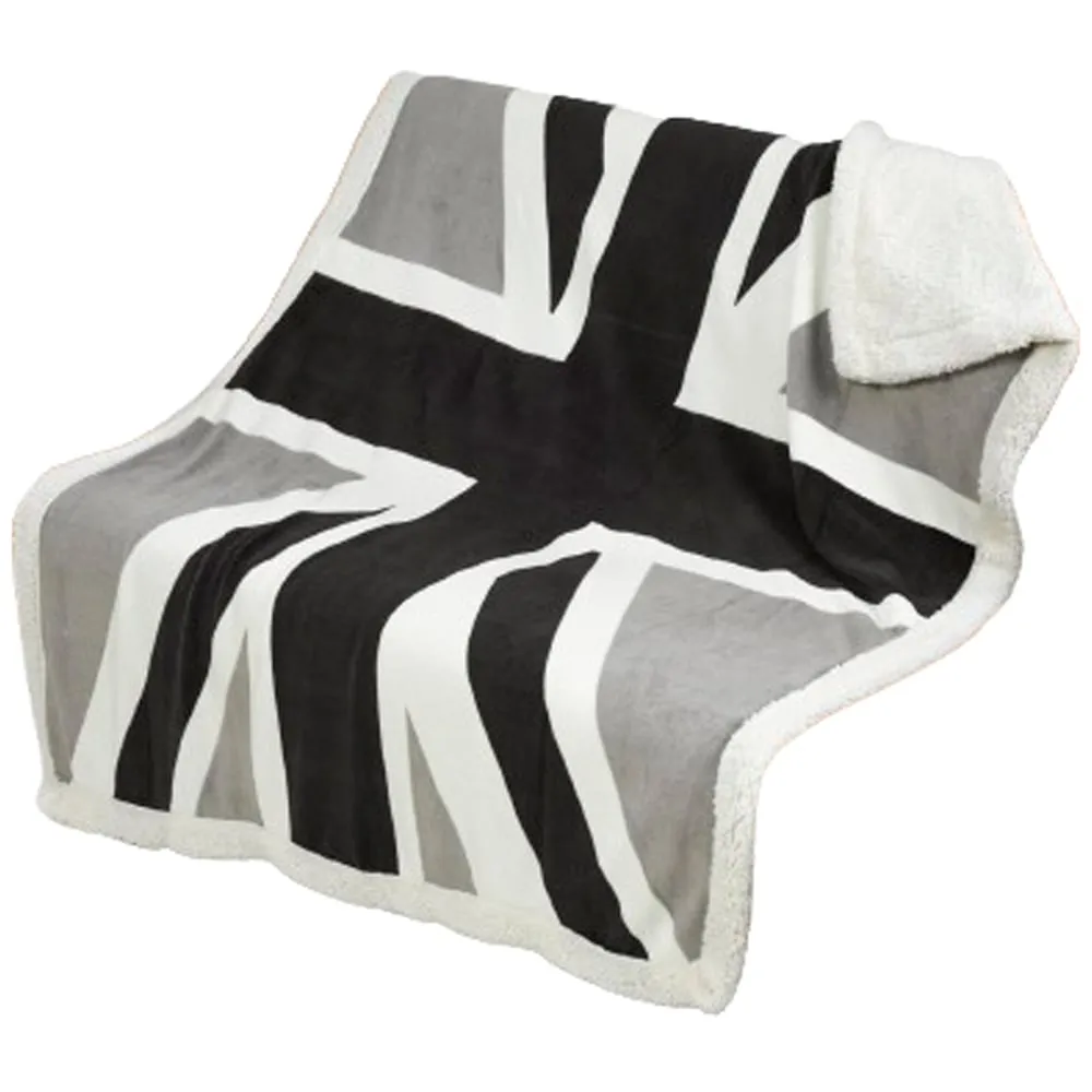 Union Jack Sherpa Fleece Reverse Throw - Black image
