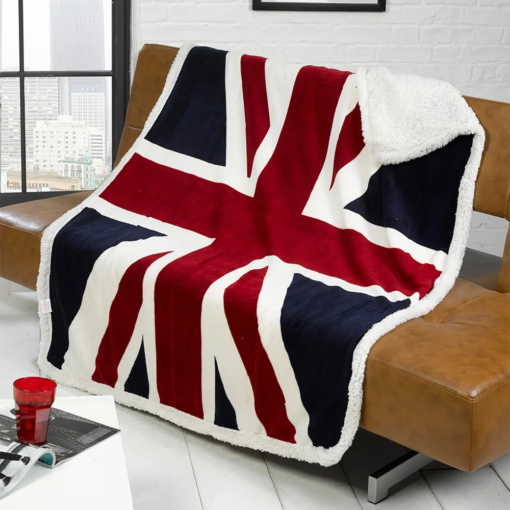 Union Jack Sherpa Fleece Reverse Throw - Red