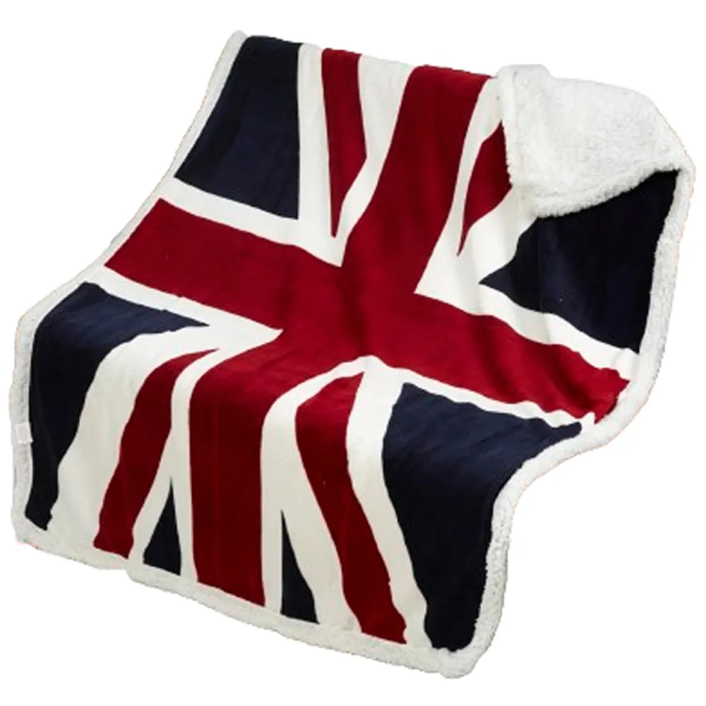 Union Jack Sherpa Fleece Reverse Throw - Red