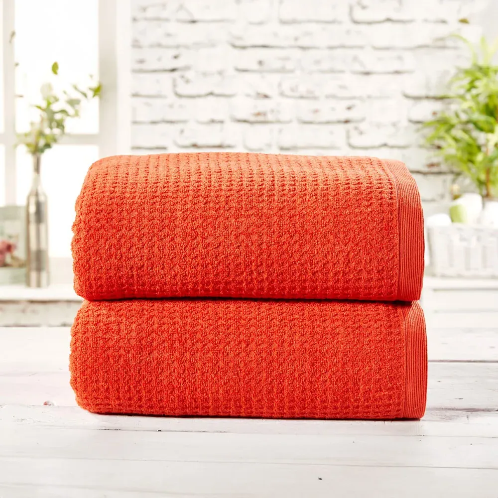 Waffle Textured Bath Sheet - Red, Cotton