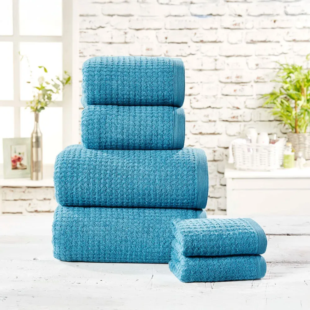 Waffle Textured Cotton Face Cloth - Blue