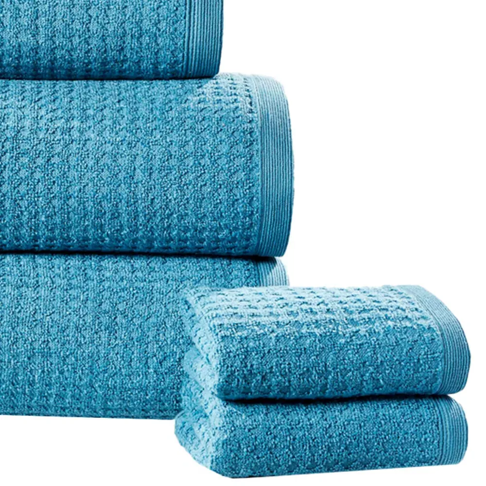 Waffle Textured Cotton Face Cloth - Blue