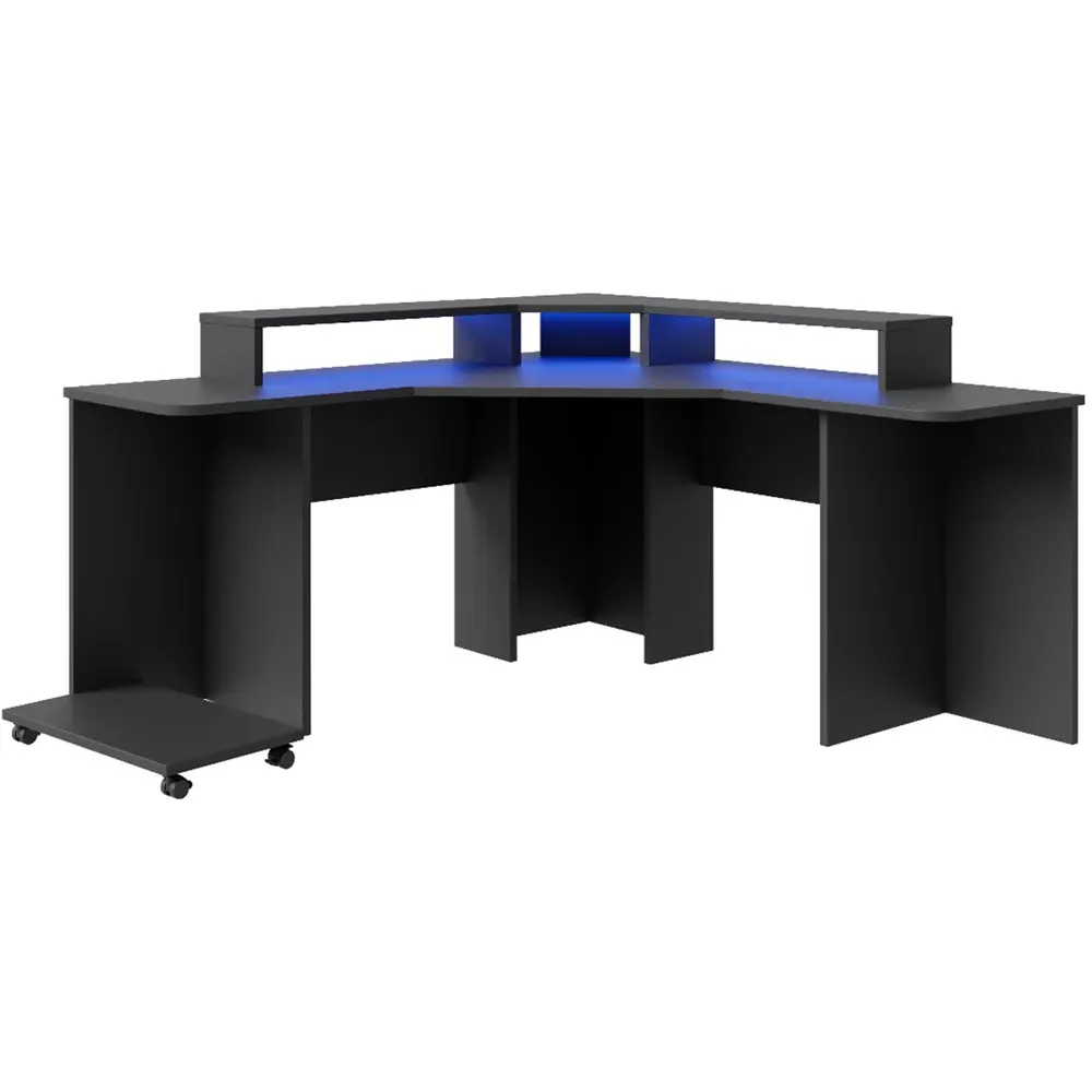 Quartz Corner Gaming Desk with LED Lighting - Black