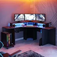 Quartz Corner Gaming Desk with LED Lighting - Black