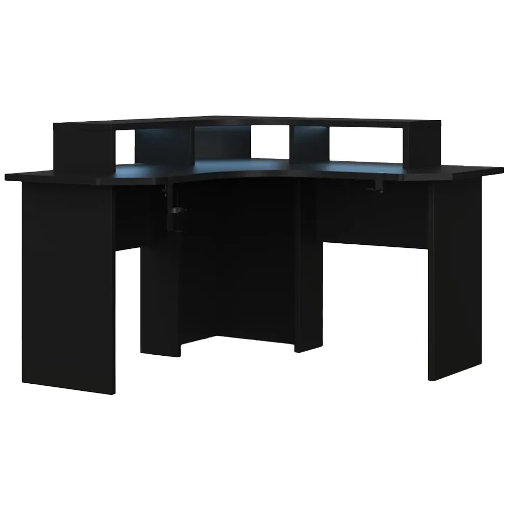 Topaz Compact Corner Gaming Desk with LED Strip - Black