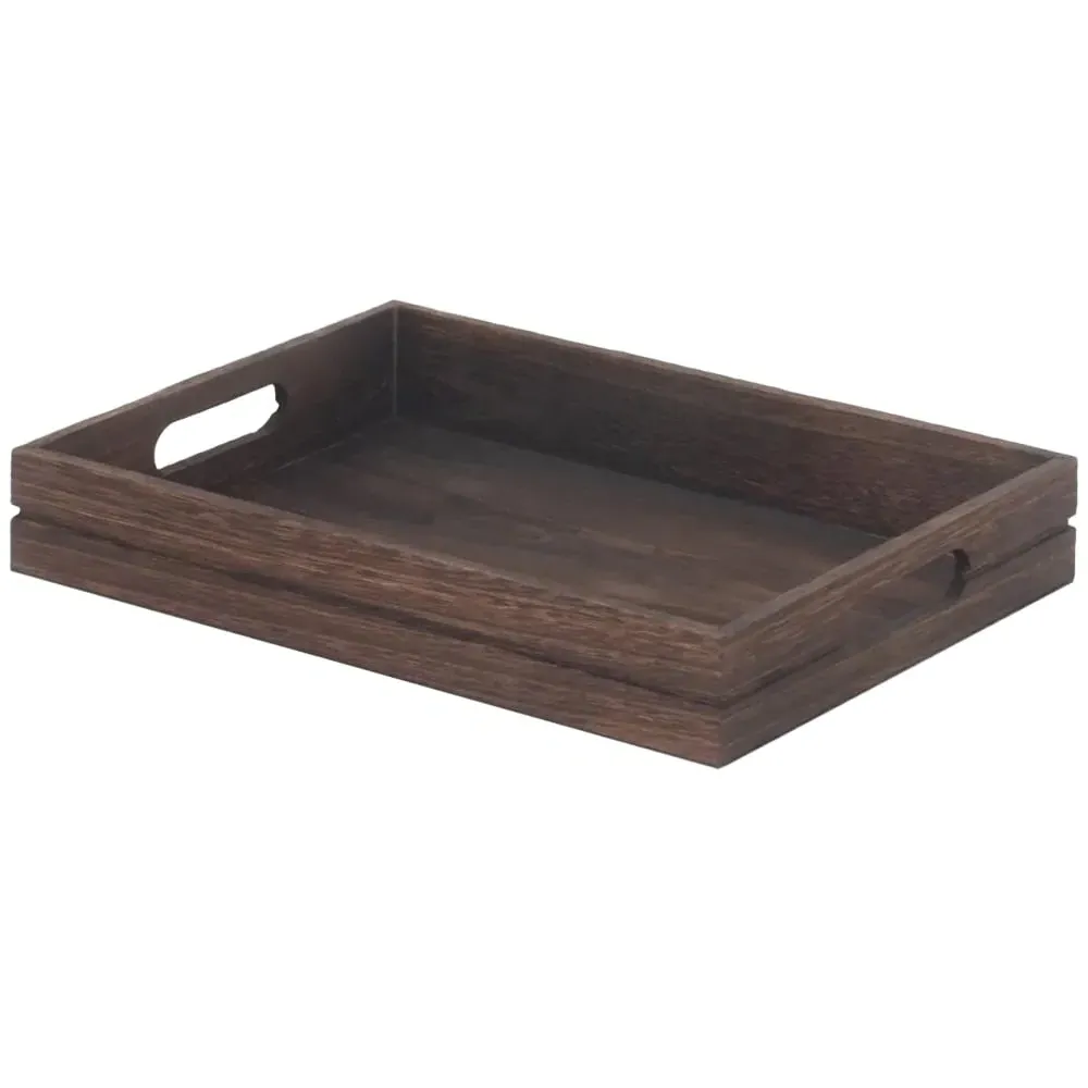 Dark Wooden Tray with Handles - Brown image