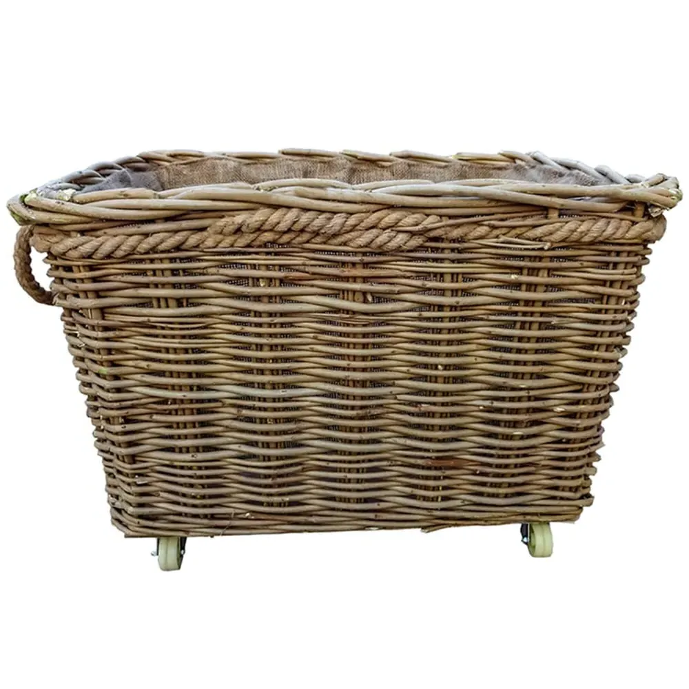 Extra Large Wicker Log Basket with Rope Handles - Brown image