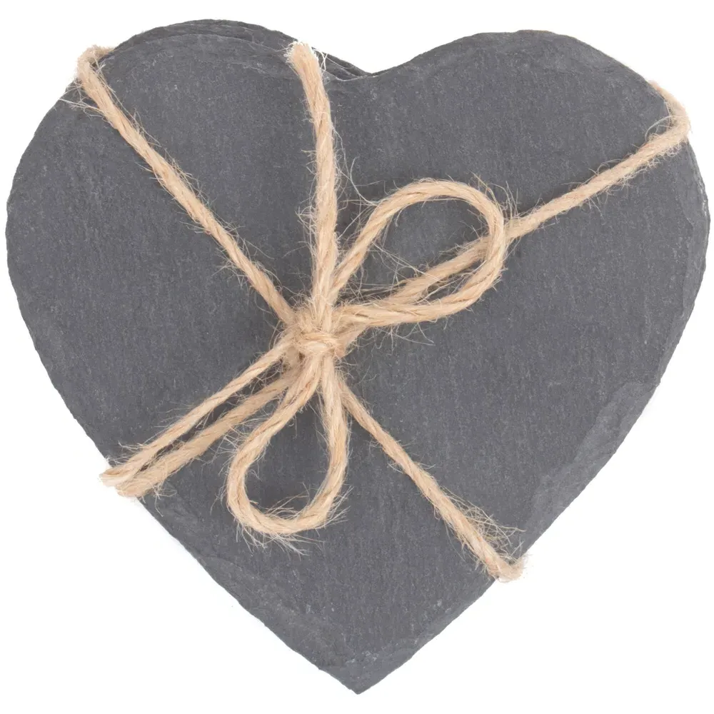 Heart Shaped Slate Coasters Set of 4 - Grey