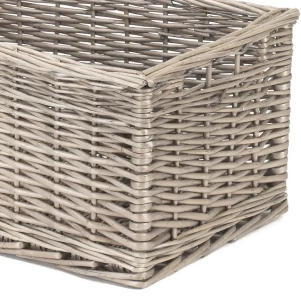 Large Antique Wash Lined Open Wicker Storage Basket - Brown